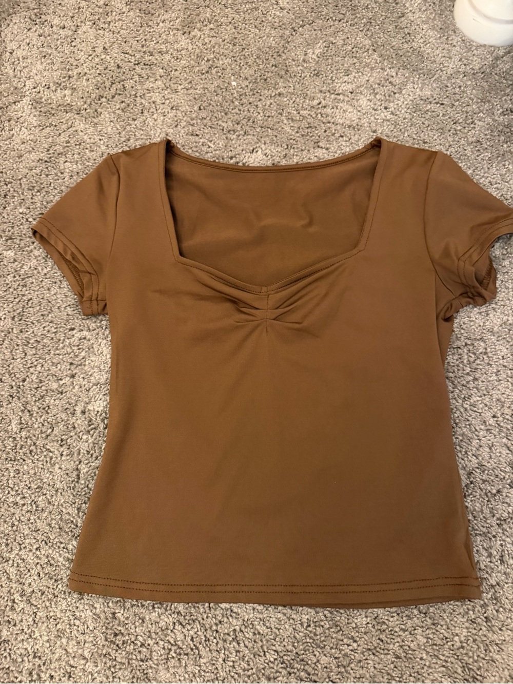 Scoop Neck Short Sleeve Top in Caramel Brown